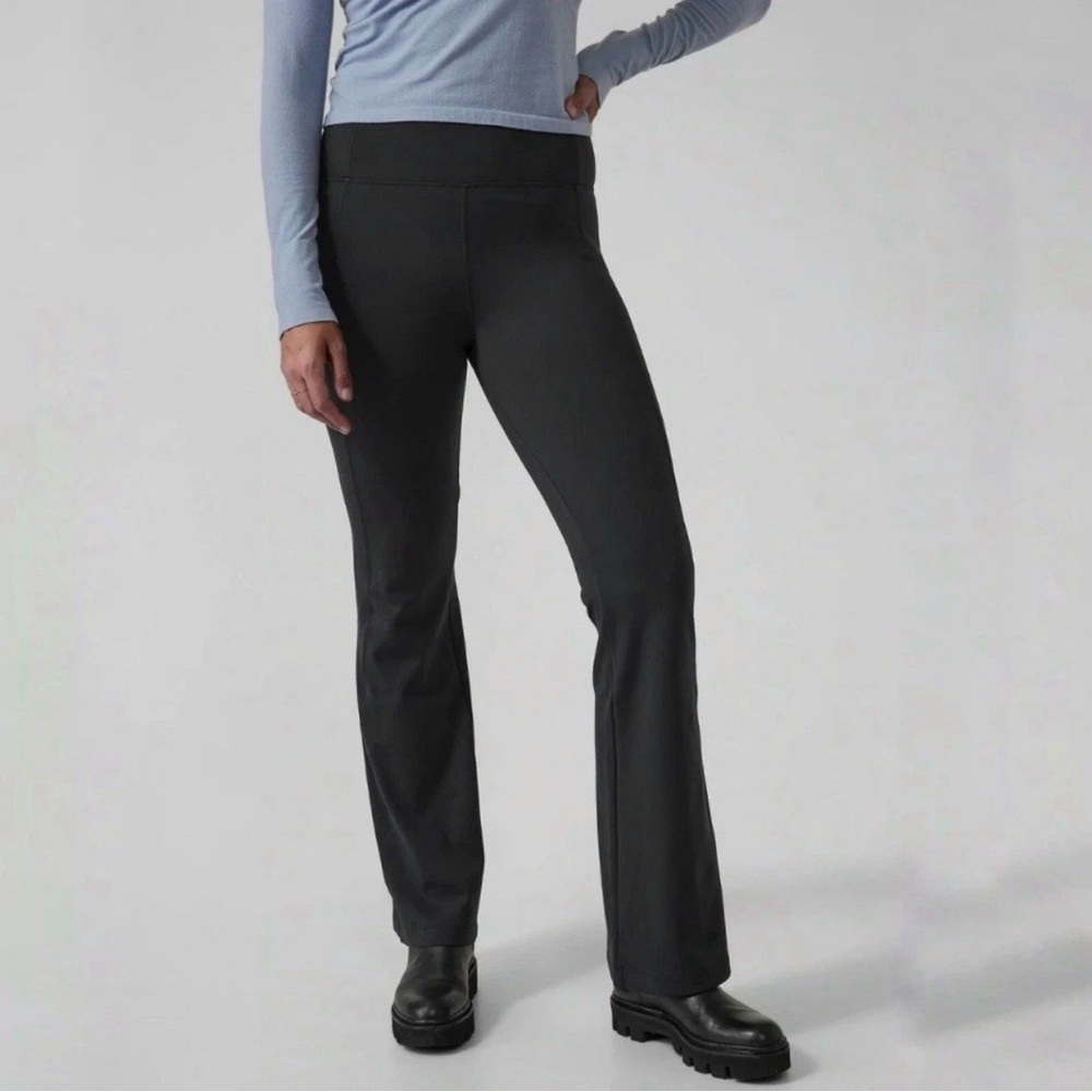 Athleta Delancey Flare Pants Black High Rise Work Travel Workout Trousers, L - Picture 2 of 16